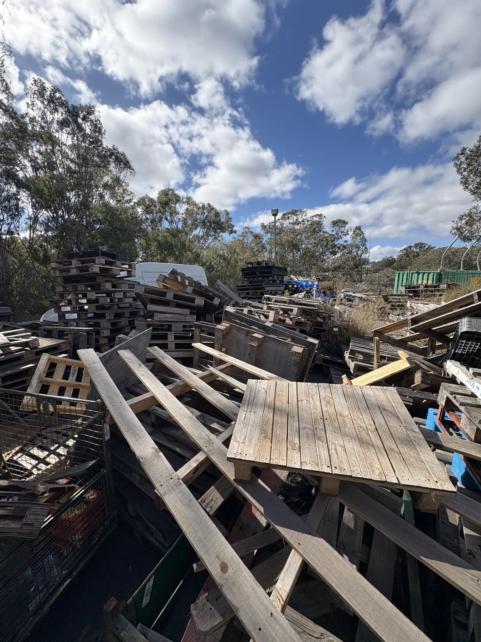 Used pallets ready to be selected and recycled